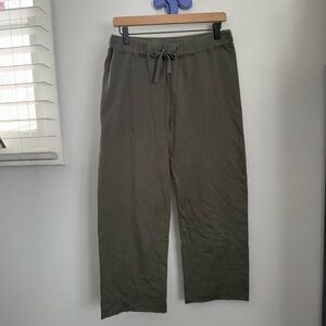 James Perse 2 Medium Cropped brushed cotton-terry track pants lounge olive green